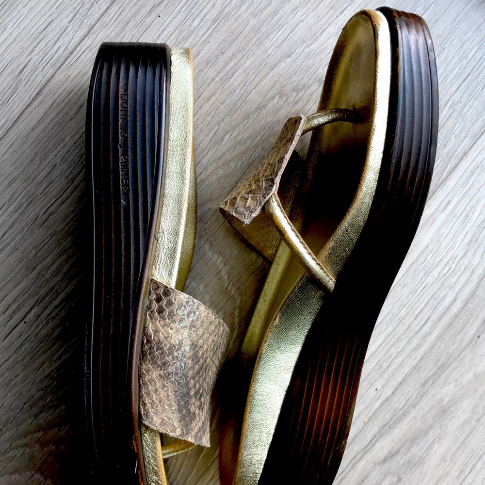 Donald J Plner snake skin and gold sandals